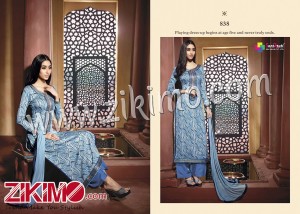 Butterfly RoyalBlue and White Printed Pure Satin Cotton with Work Chiffon Dupatta Semi-stitched Party Wear/Daily Wear Straight Suit 838
