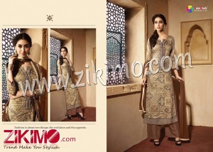 Butterfly SandyBrown Printed Pure Satin Cotton with Work Chiffon Dupatta Semi-stitched Party Wear/Daily Wear Straight Suit 842