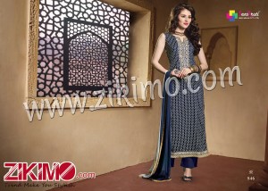 Butterfly NavyBlue Printed Pure Satin Cotton with Work Chiffon Dupatta Semi-stitched Party Wear/Daily Wear Straight Suit 846