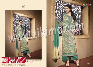 Butterfly Beige and SpringGreen Printed Pure Satin Cotton with Work Chiffon Dupatta Semi-stitched Party Wear/Daily Wear Straight Suit 848