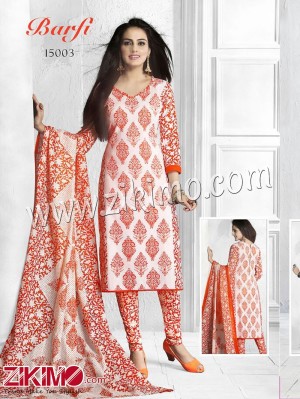 Barfi White and FantaOrange Cotton Un-stitched Daily Wear Straight Suit With Cotton Dupatta 15003