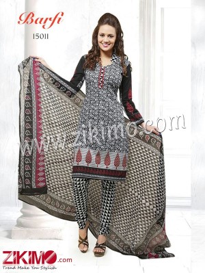 Barfi Black and White Cotton Un-stitched Daily Wear Straight Suit With Cotton Dupatta 15011