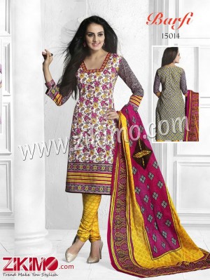 Barfi Multicolor and Yellow Cotton Un-stitched Daily Wear Straight Suit With Cotton Dupatta 15014