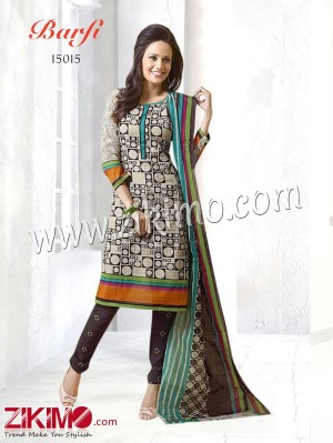 Barfi Brown and Multicolor Cotton Un-stitched Daily Wear Straight Suit With Cotton Dupatta 15015