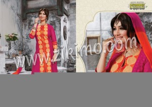 Darpan Orange and Magenta Cotton Semi-stitched Party Wear Straight Suit With Chiffon Dupatta 6501