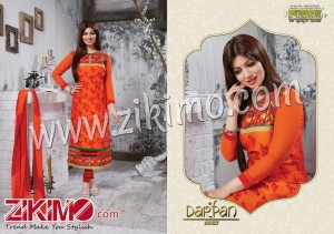 DarpanOrange and Maroon Cotton Semi-stitched Party Wear Straight Suit With Chiffon Dupatta 6504