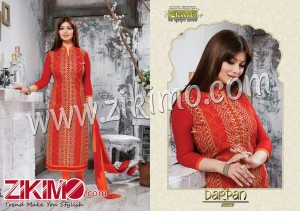 Darpan Red and FantaOrange Cotton Semi-stitched Party Wear Straight Suit With Chiffon Dupatta 6508
