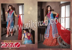 Khwaish Fantasy SkyBlue and Red Georgette and Net With Chiffon Heavy Dupatta Party Wear/Daily Wear Semi Stitched Designer Suit 5901