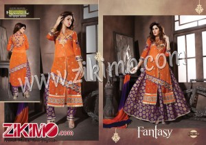 Khwaish Fantasy Orange and Purple Georgette and Net With Chiffon Heavy Dupatta Party Wear/Daily Wear Semi Stitched Designer Suit 5903