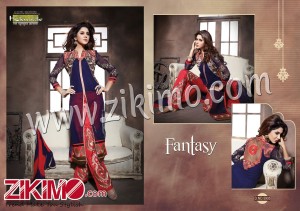 Khwaish Fantasy RoyalBlue and Red Georgette and Net With Chiffon Heavy Dupatta Party Wear/Daily Wear Semi Stitched Designer Suit 5905