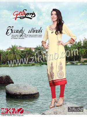 Beige and Red Designer Pure Chiffon Karachi Style Size - XXL Stitched Kurti 04