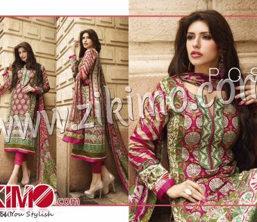 Pink and Green Printed Cotton Satin Un-stitched Straight Suit With Bamberg Dupatta 4510