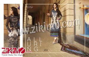Black and Beige Printed Cotton Satin Un-stitched Straight Suit With Bamberg Dupatta 4512