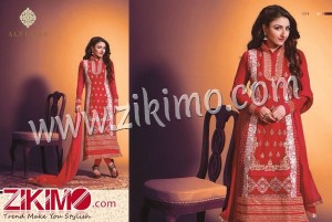 Hiba Alveera Soha Ali Khan Embroidered Georgette Red Semi-stitched Straight Suit 1319