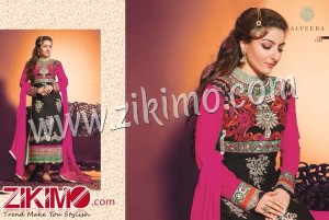 Hiba Alveera Soha Ali Khan Black Embroidered Georgette Semi-stitched Straight Suit 1339