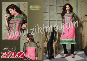 Khushika Hoor  Black And RosePink Pure Cotton Straight Suit 6006