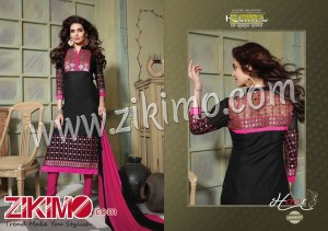 Khushika Hoor Black Magenta Pure Cotton Straight Suit 6007