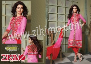 Khushika Hoor Red and Pink Cotton Long Straight Suit 6009