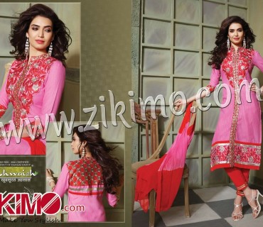 Khushika Hoor Red and Pink Cotton Long Straight Suit 6009 1 Khushika Hoor Red and Pink Cotton Long Straight Suit 6009