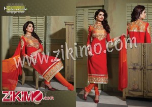 Khushika Hoor Red and Orange Pure Cotton Long Straight Suit 6012
