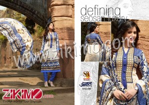 Jannat Ivory and RoyalBlue Printed Pashmina Un-stitched Daily Wear/Party Wear Straght Suit 1385