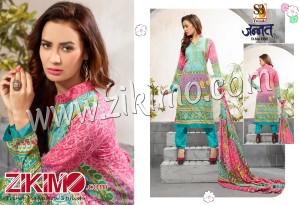 Jannat Pink and AquaMarin Printed Pashmina Un-stitched Daily Wear/Party Wear Straght Suit 1390