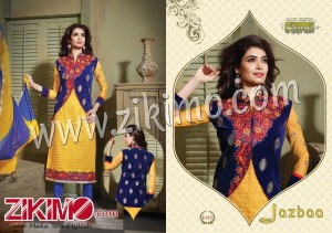 Jasbaa Yellow and RoyalBlue Pure Nett Chikan with Work Long Top Pure Cotton Semi Lawn Bottom & Inner Nazneen Chiffon Dupatta Semi-stitched Party Wear/Ocassion Wear Straight Suit 6103