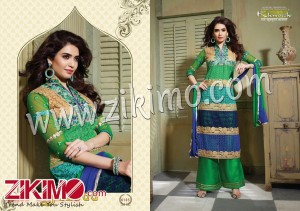 Jasbaa Multicolor and Green Pure Nett Chikan with Work Long Top Pure Cotton Semi Lawn Bottom & Inner Nazneen Chiffon Dupatta Semi-stitched Party Wear/Ocassion Wear Straight Suit 6105