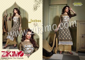 Jasbaa Black and SandyBrown Pure Nett Chikan with Work Long Top Pure Cotton Semi Lawn Bottom & Inner Nazneen Chiffon Dupatta Semi-stitched Party Wear/Ocassion Wear Straight Suit 6106