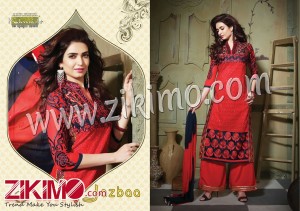 Jasbaa Red and Black Pure Nett Chikan with Work Long Top Pure Cotton Semi Lawn Bottom & Inner Nazneen Chiffon Dupatta Semi-stitched Party Wear/Ocassion Wear Straight Suit 6108