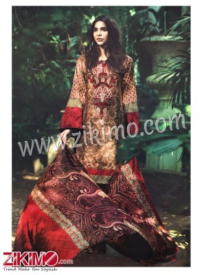 Kashmir Beauty Multicolor and Red 100% Pure Pashmina Un-stitched Party Wear Straight Suit With Chiffon Dupatta KB01