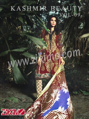 Kashmir Beauty Maroon and Beige 100% Pure Pashmina Un-stitched Party Wear Straight  Suit With Chiffon Dupatta KB04
