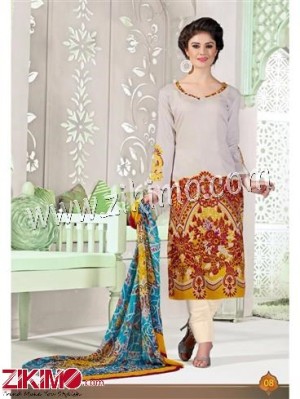 OffWhite Brown and Yellow Satin Cotton Chiffon Dupatta Un-stitched Straight Suit 08