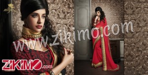 Nitya Red Designer Party Wear Georgette Sarees with Blouse Piece 2004