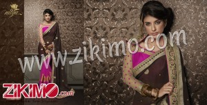 Nitya Brown and Pink Designer Party Wear Georgette Sarees with Blouse Piece 2006