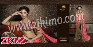 Nitya Pink and LightBrown Designer Party Wear Georgette Sarees with Blouse Piece 2009