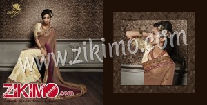 Nitya LightBrown Maroon and Cream Designer Party Wear Georgette Sarees with Blouse Piece 2012