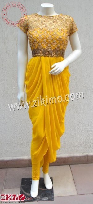 Steal The Party Look In This Indo Western Yellow embrodered Gown