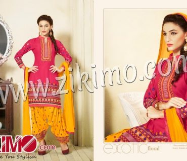BrightPink and TurmericYellow Embroidered Cotton Un-stitched Patiyala Salwar Suit With Chiffon Dupatta 4752 1 BrightPink and TurmericYellow Embroidered Cotton Un-stitched Patiyala Salwar Suit With Chiffon Dupatta 4752