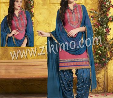 Patiala House DarkPink and BlueGray Embroidered Pure Cotton With Chiffon Dupatta Party Wear Un-stitched Patiyala Suit 5058 1 Patiala House DarkPink and BlueGray Embroidered Pure Cotton With Chiffon Dupatta Party Wear Un-stitched Patiyala Suit 5058