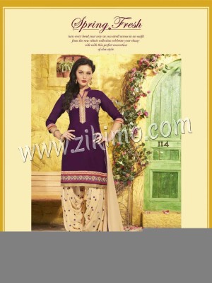 Patiala House Indigo and Beige Embroidered Pure Cotton With Chiffon Dupatta Party Wear Un-stitched Patiyala Suit 5064
