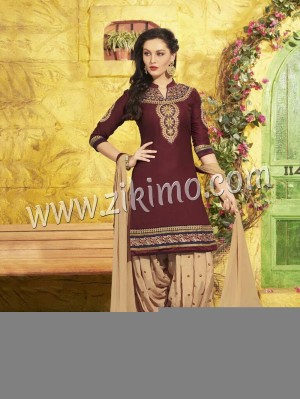 Patiala House Brown and Burlywood Embroidered Pure Cotton With Chiffon Dupatta Party Wear Un-stitched Patiyala Suit 5066