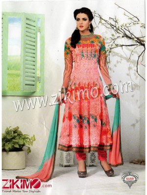 Pink and AquaGreen Georgette with Embroidery Semi-stitched Party Wear Anarkali Suit 5159