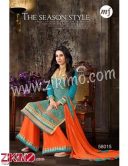 karishma Kapoor Embroidered Georgette DeepSkyBlue and Orange Semi-stitched Straight Suit