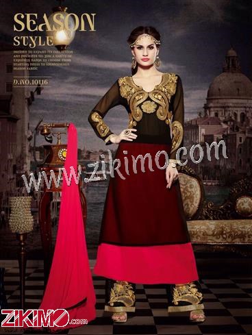 lack and Bright Pink Georgette Long Stylish Semi-Stitched Designer Suit 1 lack and Bright Pink Georgette Long Stylish Semi-Stitched Designer Suit