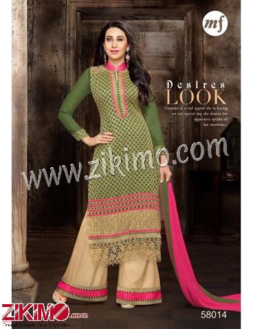 DarkOliveGreen and DeepPink Elezita Vol DarkOliveGreen and DeepPink Elezita Vol. 2 Embroidered Georgette Semi-stitched Straight Suit