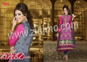 Vipul Magenta and Gray Georgette Embroidered Semi-stitched Straight With Chiffon Dupatta Suit 6111