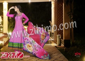 Vipul MViolet and LownGreen Georgette Embroidered Semi-stitched Straight With Chiffon Dupatta Suit 6114