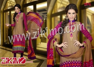 Vipul SaddleBrown and Purple Georgette Embroidered Semi-stitched Straight With Chiffon Dupatta Suit 6115