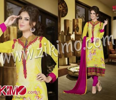 Vipul Yellow and DeepPink Georgette Embroidered Semi-stitched Straight With Chiffon Dupatta Suit 6118 1 Vipul Yellow and DeepPink Georgette Embroidered Semi-stitched Straight With Chiffon Dupatta Suit 6118